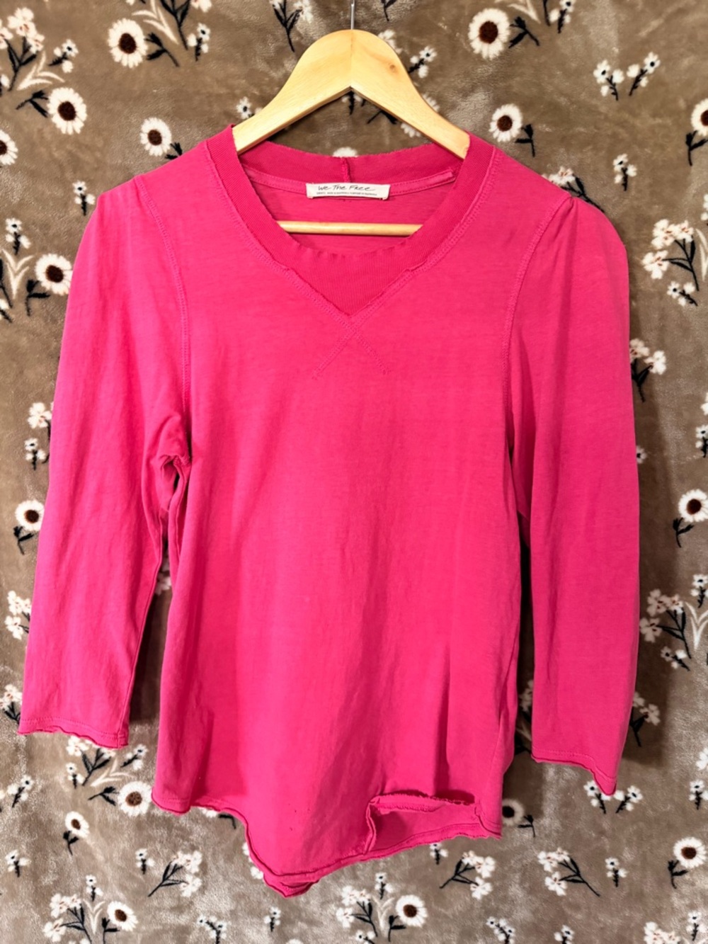 We The Free Fuchsia V-Neck Long Sleeve Tee